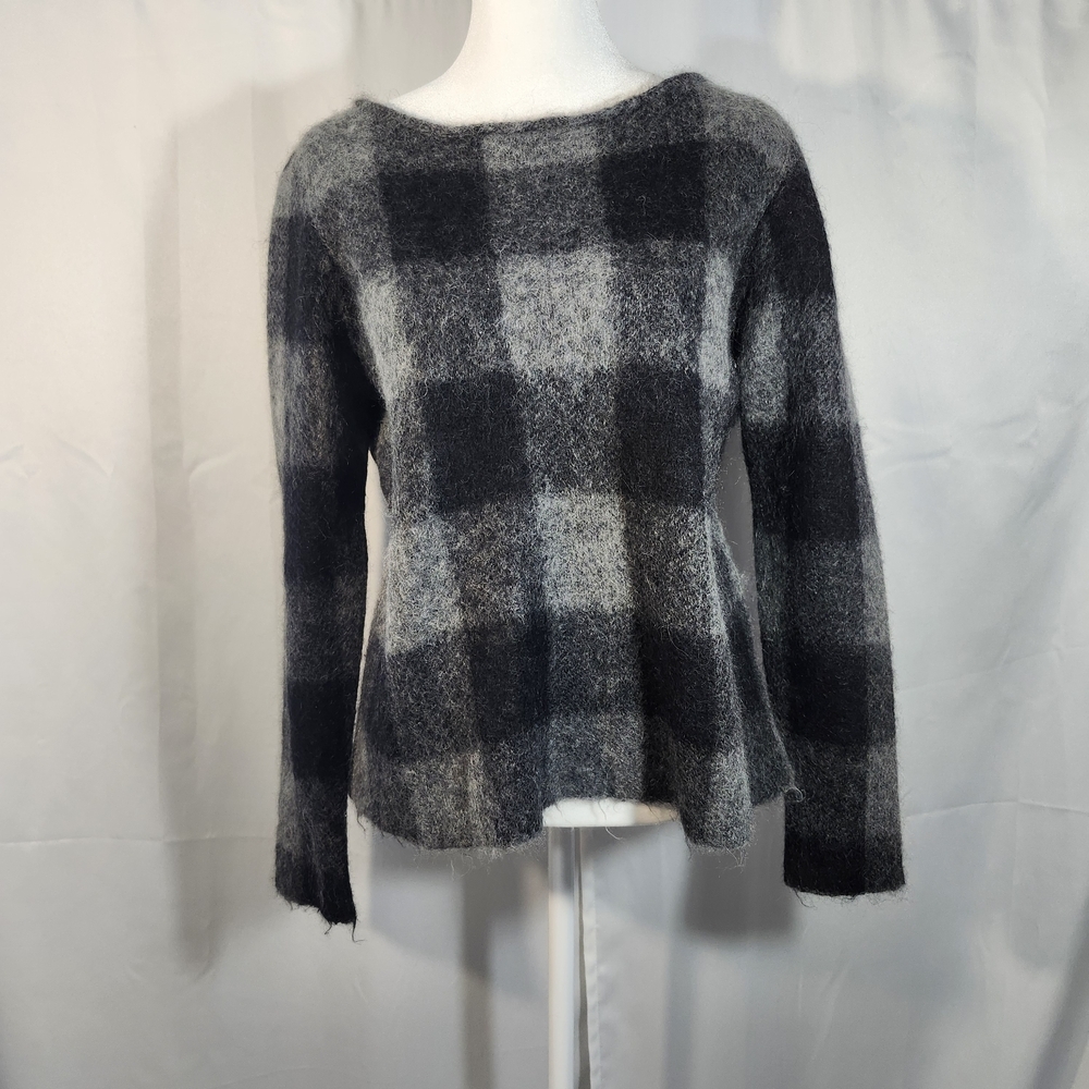 Eileen Fisher Size Small Charcoal and Light Gray Checkered Sweater